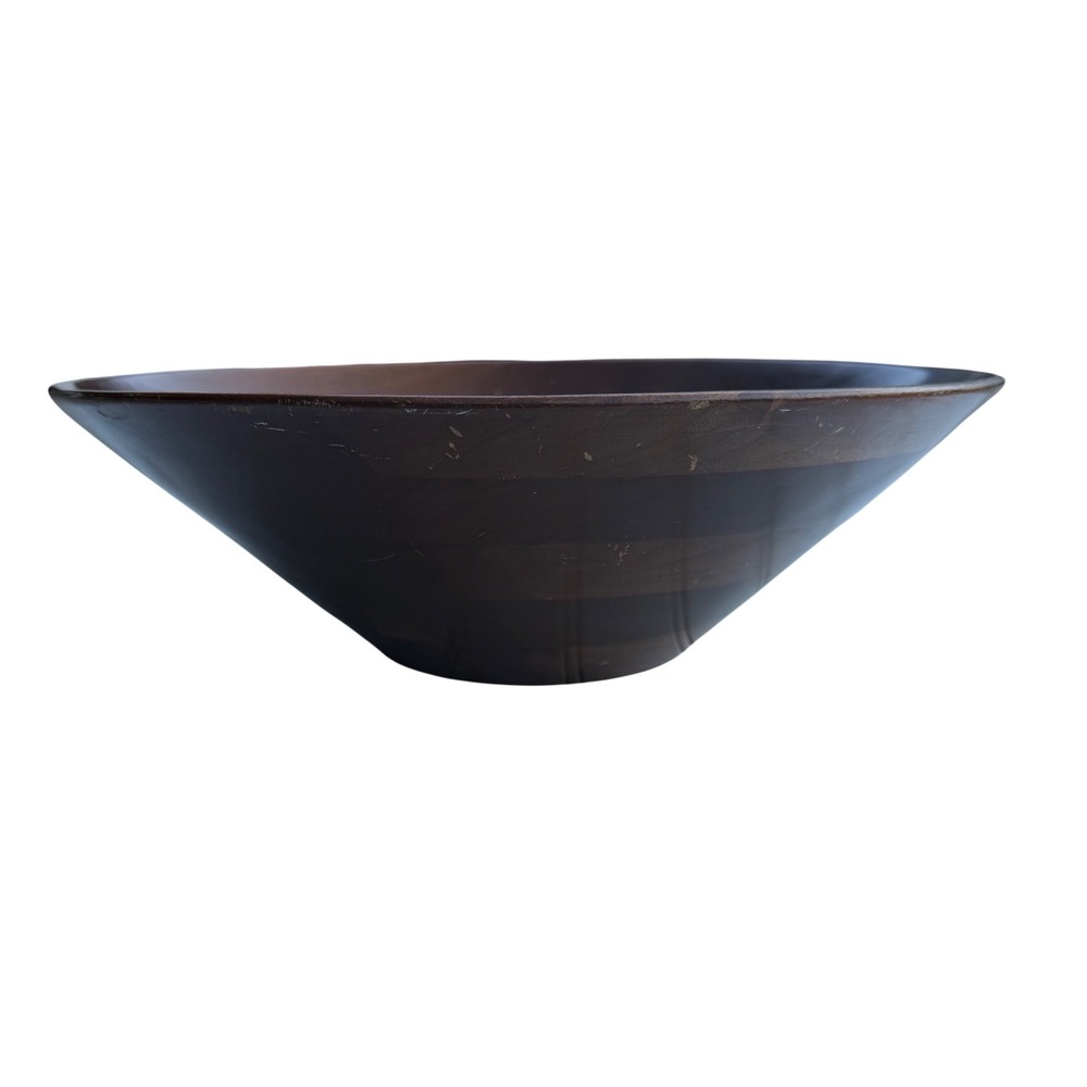 Vintage Mid Century Modern Vermillion Walnut Wood Large Salad Serving Bowll